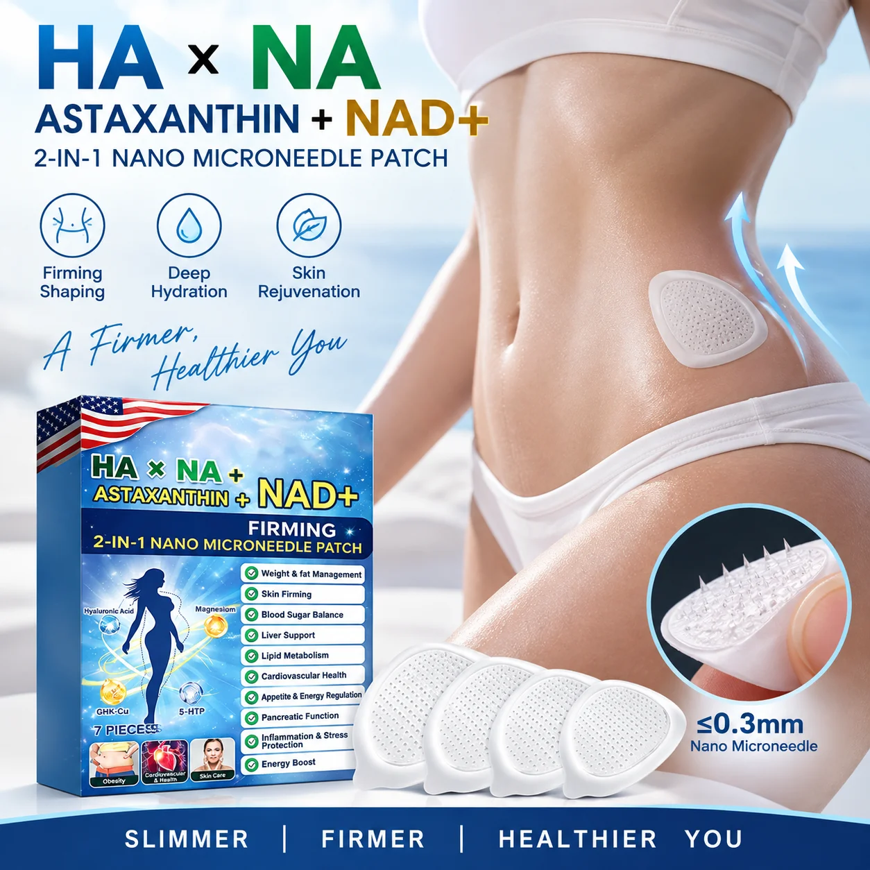 2-In-1 HA × NA Astaxanthin NAD+ Nano Microneedle Patches 1/2/3 Boxes ≤0.3mm Firming Moisturizing Body Shaping Skin Care Stickers