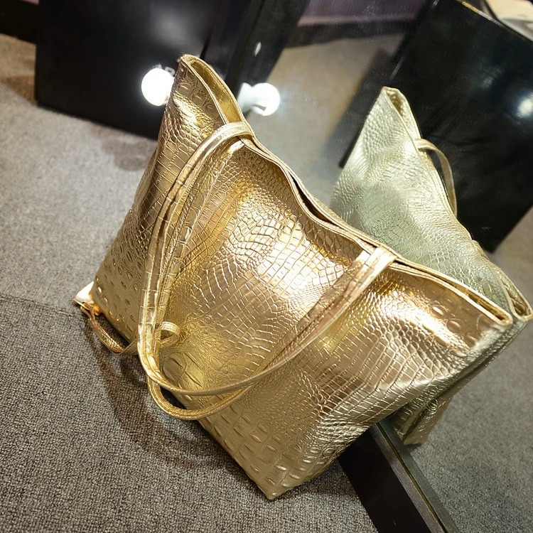 Brand Fashion Casual Women Shoulder Bags Silver Gold Black Crocodile Handbag PU Leather Female Big Tote Bag Ladies Hand Bags Sac