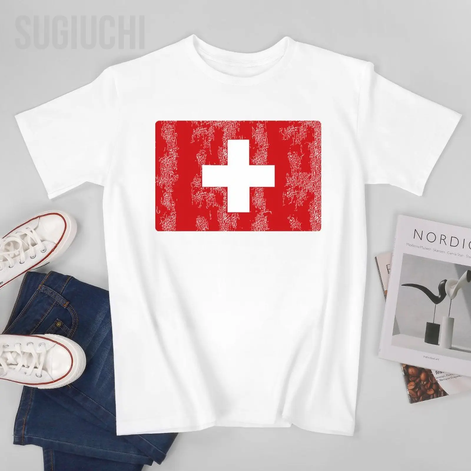 Unisex Men Vintage Swiss Flag Of Switzerland Souvenir Tshirt Tees O-neck T Shirts Women Boys 100% Cotton T-Shirt