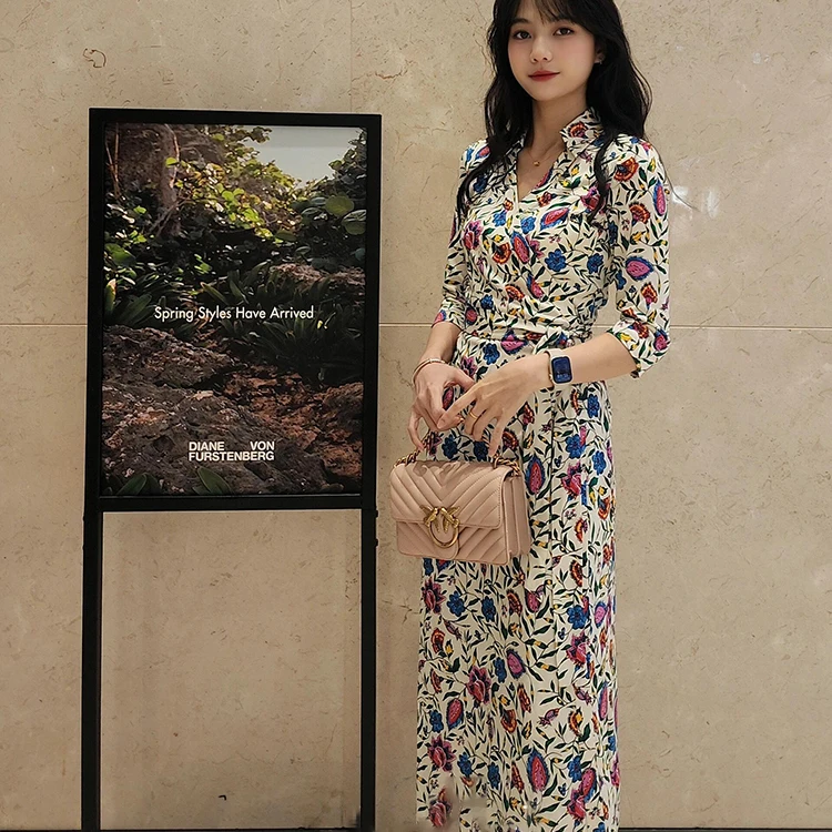 Fre Sle Bloemenprint Wrap Dr met Riem Elastisch Gebreid Zomer Nieuwe Collectie Dames Faion Midi Rok Gordel Bodycon Dr