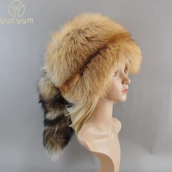 2026 Unisex Real Fox Fur Beanies Hat Mongolian Hat Unique Process Fox Tail Design Luxury Winter Warm Hats For Fashion Bomber Hat