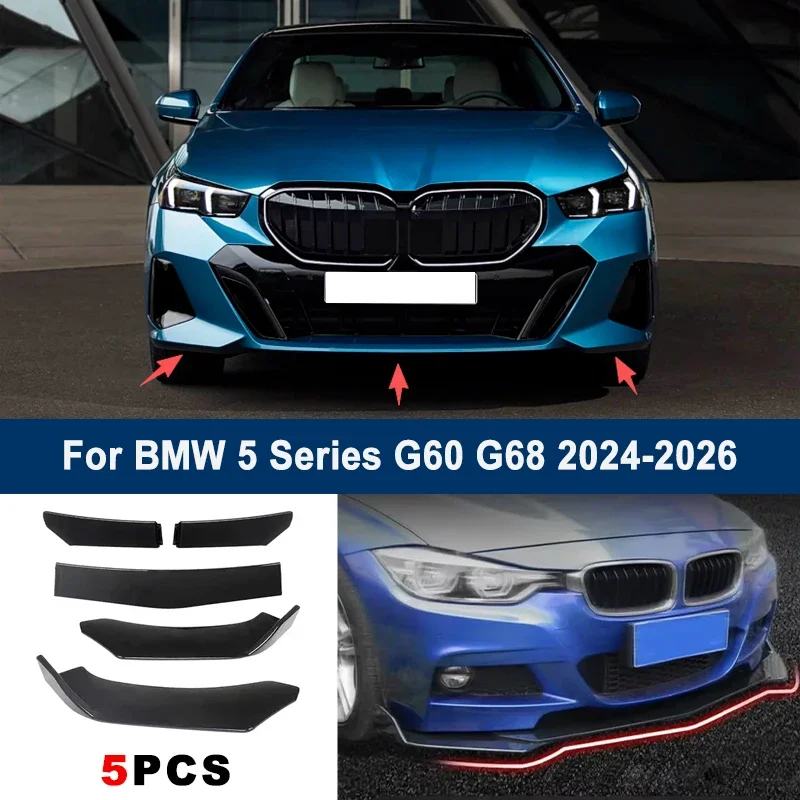

Adjustable 5Pcs Sectional Front Spoiler Lip For BMW 5 Series G60 G68 2024-2026 Front Bumper Splitter Car Exterior Sport Body Kit