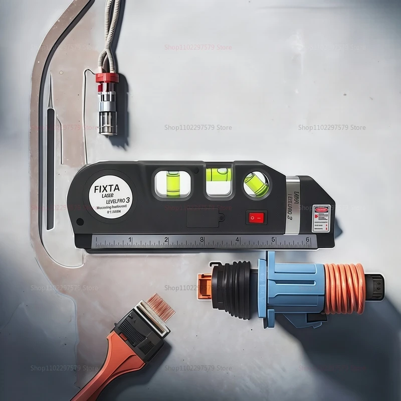 Laser Level Cross Line Laser Leveler Tool mit 8 Fuß Maßband und metrischen Linealen, vielseitig einsetzbar für Bau- und Heimwerkerprojekte