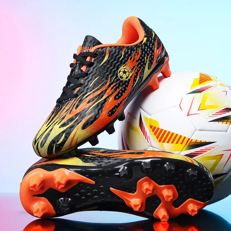 Sepatu Sepak Bola Anak-anak Bermotif Mode Baru Ukuran 33-43 Sepatu Futsal Paku Panjang Sepatu Sepak Bola Profesional Anak Laki-laki Pelatih Anak-anak