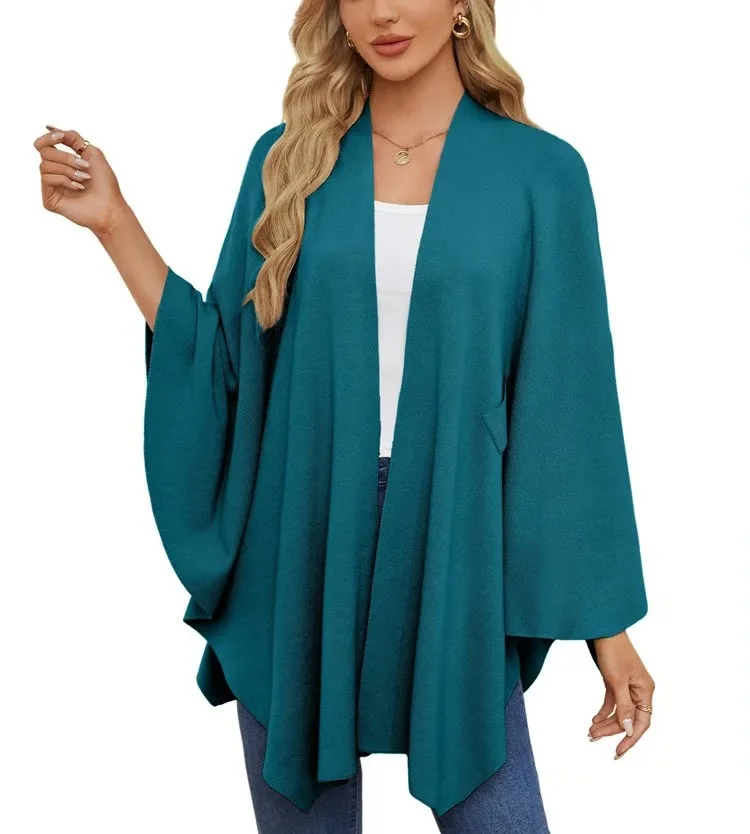 Elegant Shawl Wraps Soft Open Front Poncho Sweater Dropship Womens Autumn Shawl Wraps Winter Cape Ponchos Fall Travel Outfits