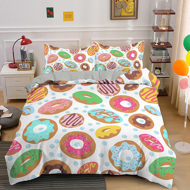 Cute Donut Printing Bedding Set For Children Adult Kids fashion Duvet Cover Set Comforter Cover Pillowcase Single Queen Size