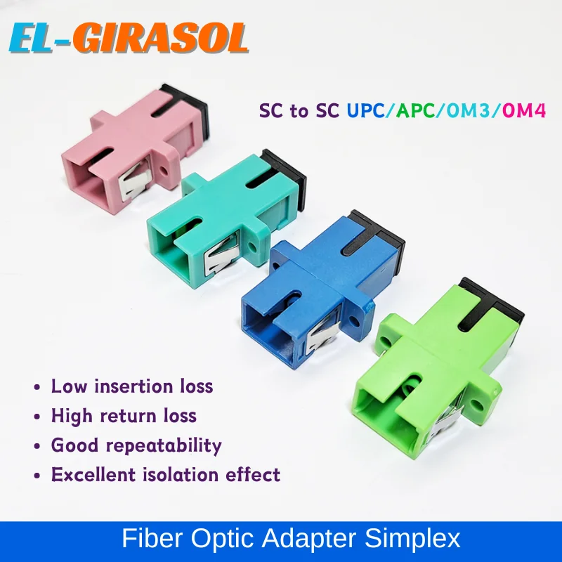 50 Uds SC a SC UPC/APC/OM3/OM4 acoplador adaptador de fibra óptica conector de Cable SM MM adaptador de brida Simplex de fibra FTTH