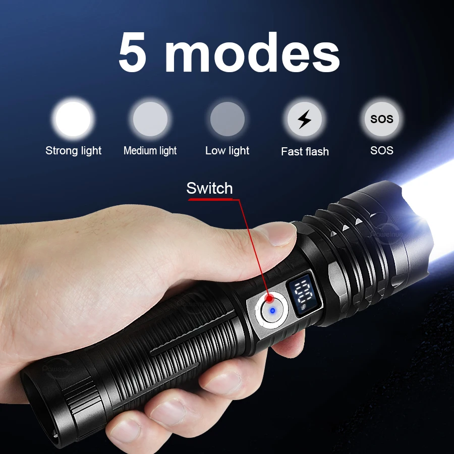 Tactical Flashlight Long Range Very Powerful Torch Work Light Rechargeable Powerful Rechargeable Led Flashlights High Power Lamp