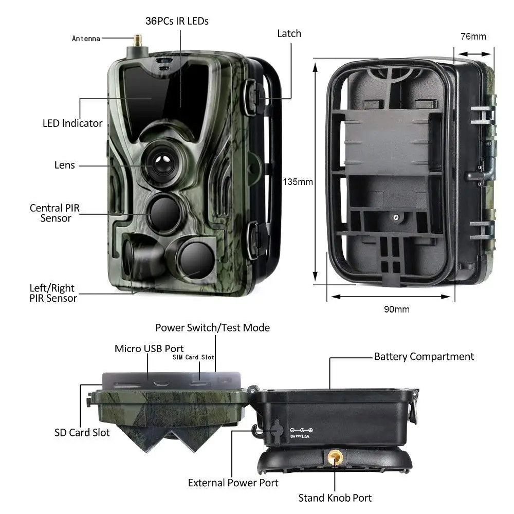 SuntekCam 4G LTE Hunting Trail Camera with Night Vision Digital Wild Game Camera with Rechargeable Li Battery HC-801LTE-Li