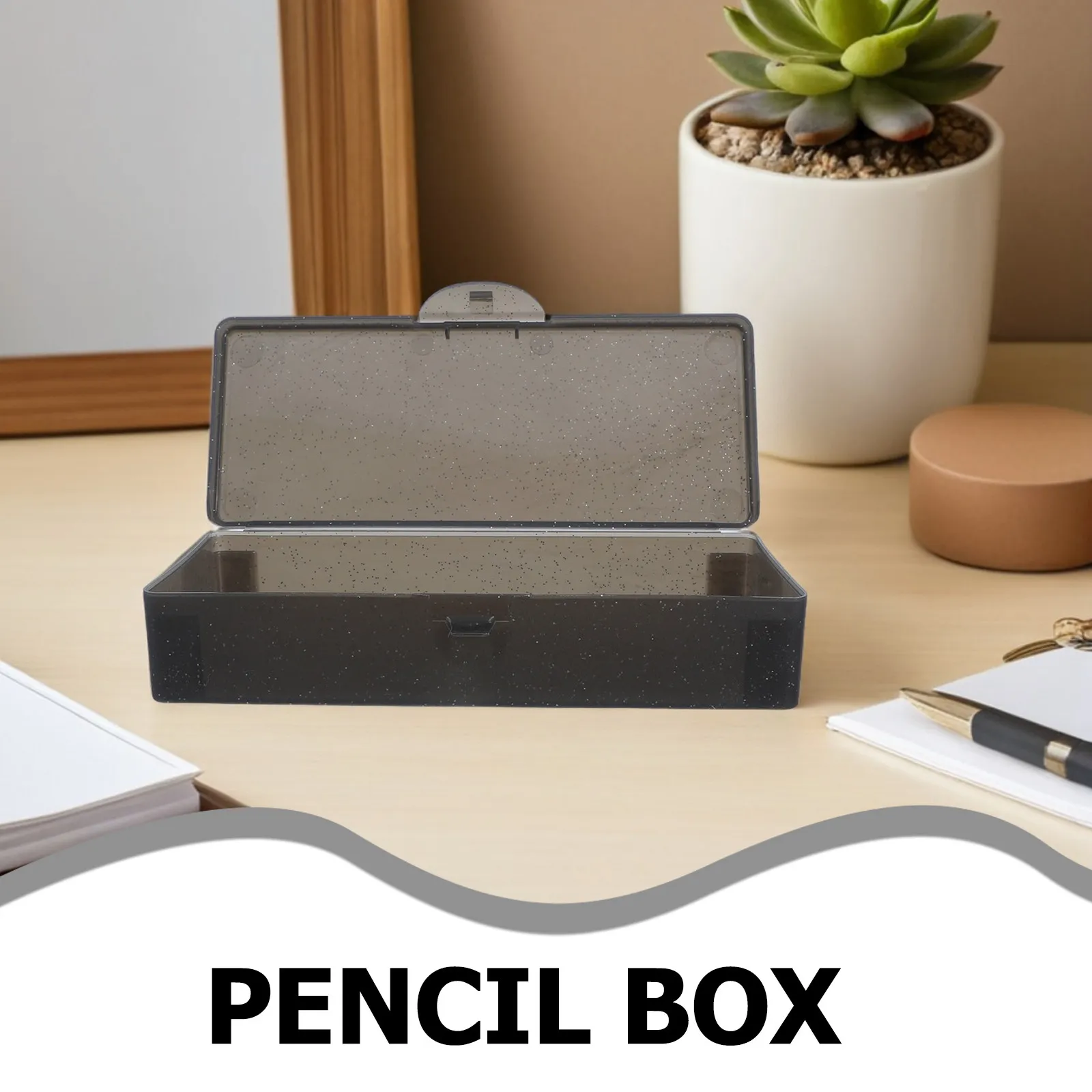 2Pcs Plastic Pencil Case Black Hard Cover Large Capacity Rectangular Pencil Box for School Supplies Office Students Storage