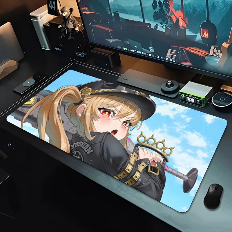 

Gaming Mouse Pad, Large Desk Mat, Anti-slip Base, Stitched Edges, Blonde Anime Girl with Gun Print for Gaming & Office Desk Use