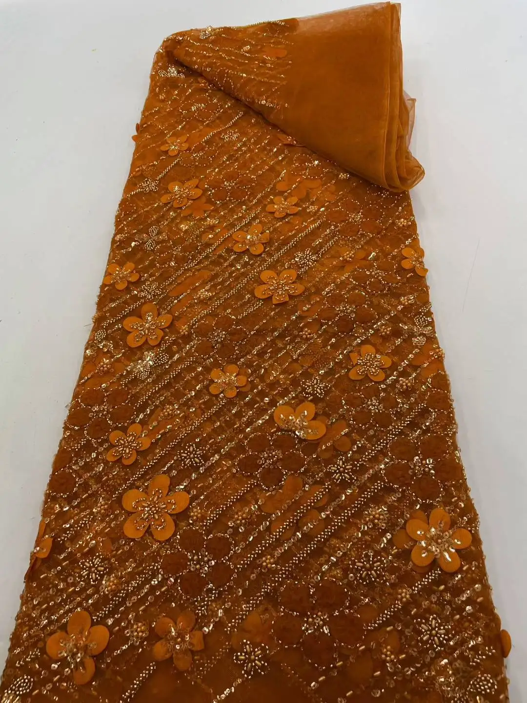 Tela de encaje de lentejuelas de tul francés con encaje de flores 3D nigeriano de alta calidad con cuentas africanas de lujo 2025 para costura de vestidos de fiesta
