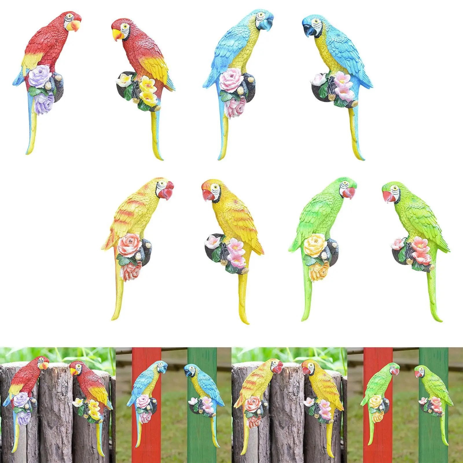 

2x Parrot Statue Art Artificial Parrot Decor Easy Installation Hanging Parrot Sculpture for Wall Home Tree Trunk Patio Porch