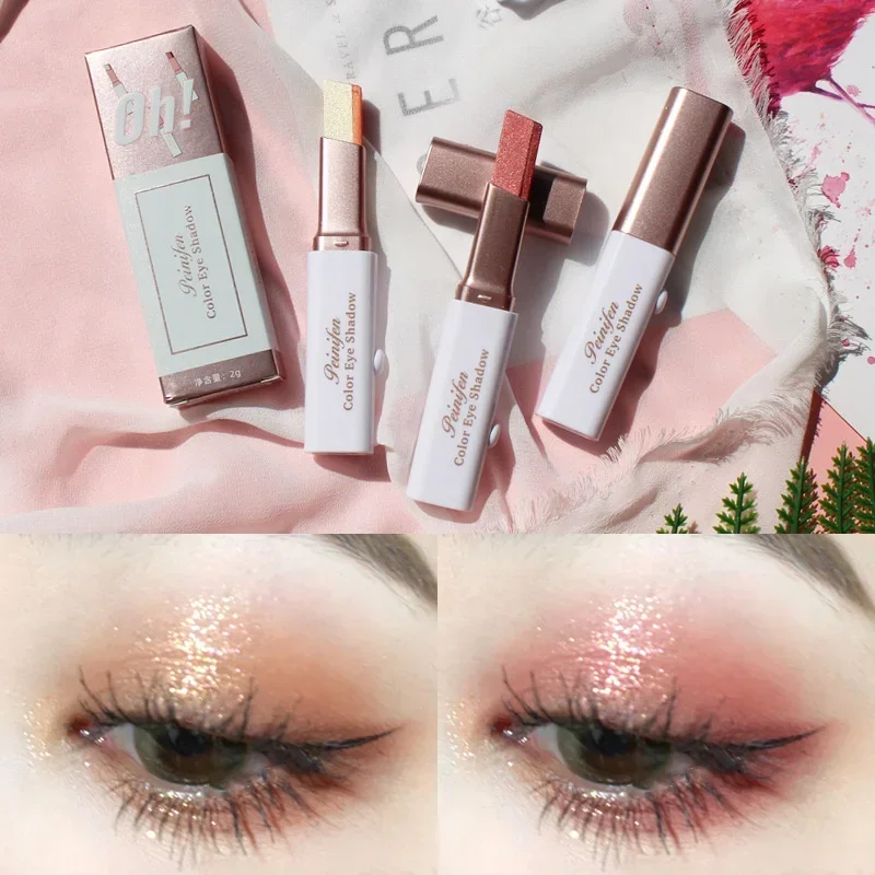 Double Color Glitter Eye Shadow Stick Matte Eyeshadow Make-up Waterproof Bicolor Shimmer Cosmetics Portable Lazy Beauty Makeup