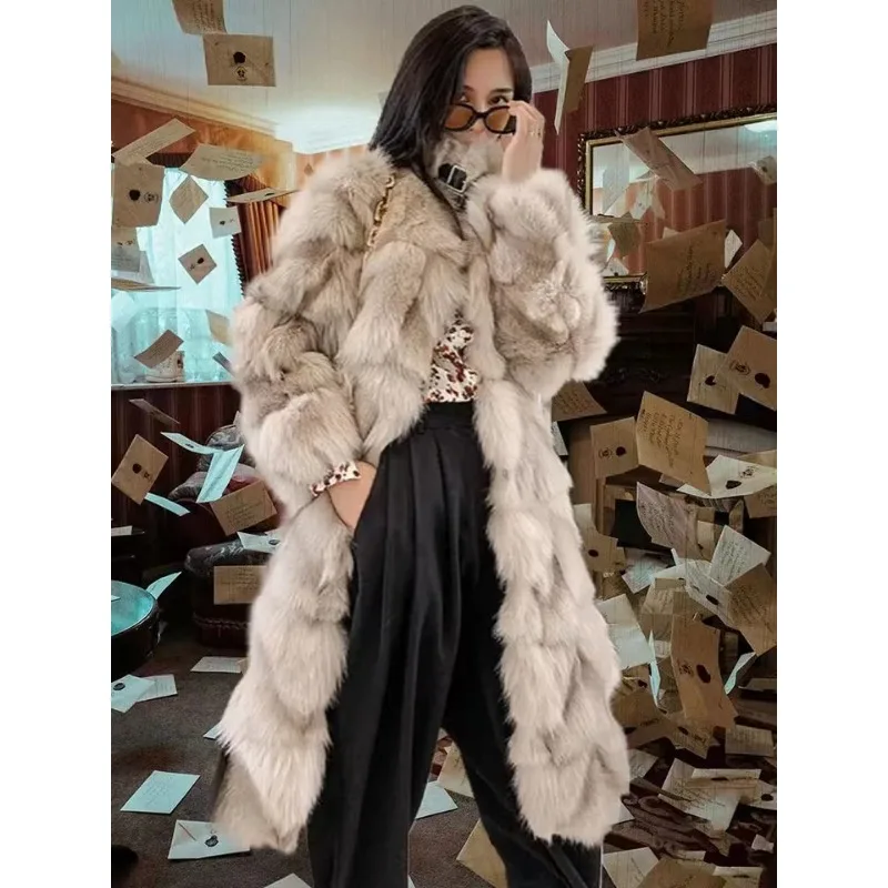 Autumn Winter Long Fur Coat Women Vintage Long Sleeve Fluffy Jacket Luxury Brand Thickened Warm Faux Fur Coat Plus Size Jacket