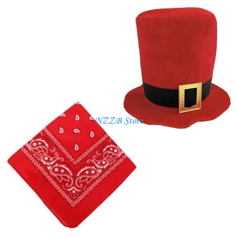 

T21F Christmas Tall Hat Flower Bandana Fashion Buckles Belt Top Hat Festival Photography Hat for Formal Event Holiday Supply