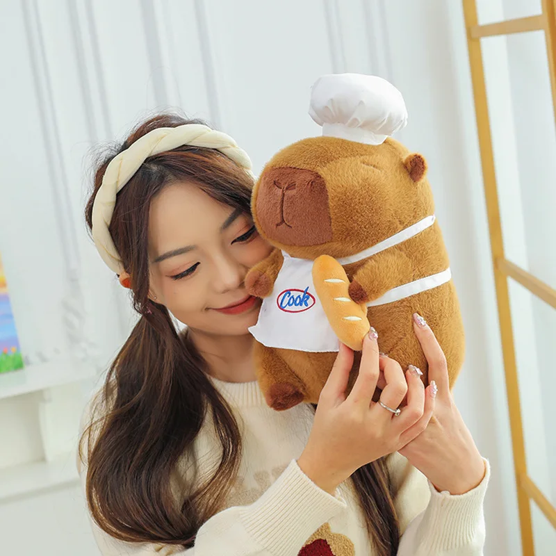 카피바라 인형 요리사 카피바라 빵 인형 플러시 장난감 베개 선물 어린이를위한