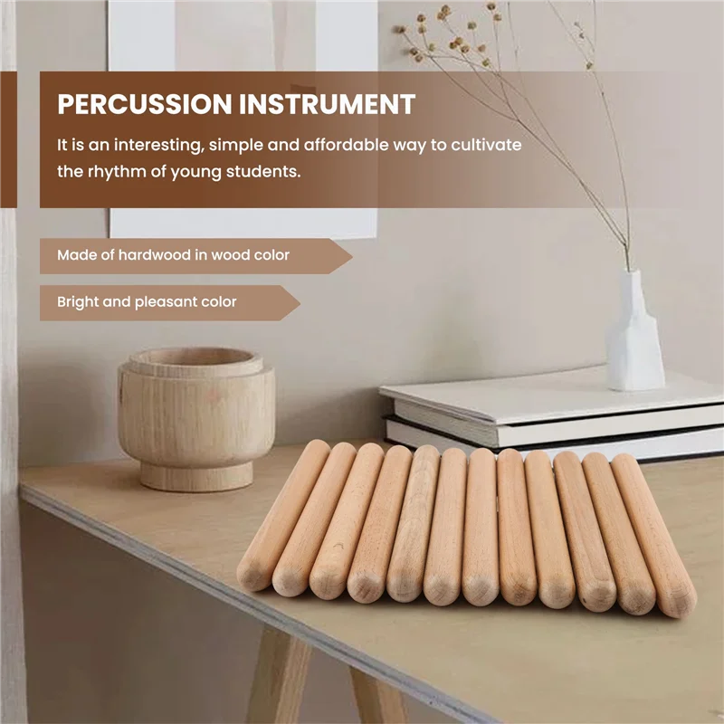 6 Pairs Wood Claves Musical Percussion Instrument Rhythm Sticks Percussion Rhythm Sticks Children Musical Toy