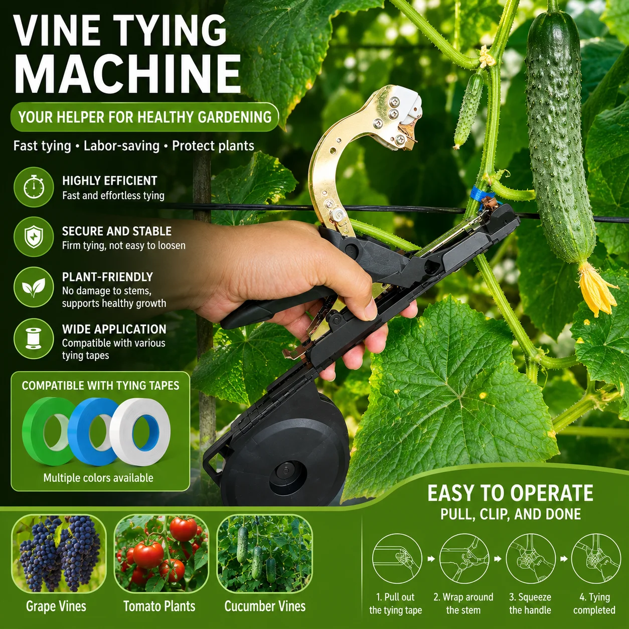 OEM Handheld Plant Tying Tool for Tomato Pepper Cucumber and Greenhouse Crop Support