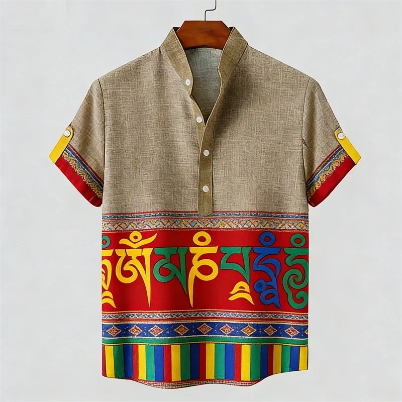 

Linen men's short sleeved shirt, fashionable trend, loose top, street outdoor, casual and comfortable