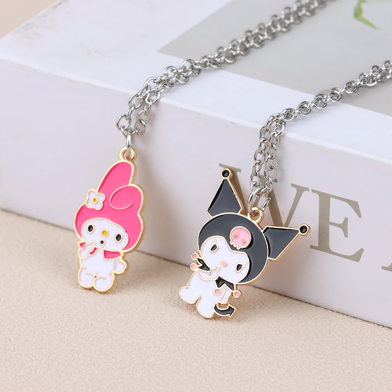 1Pc Anime Sanrio Figure Necklace Kuromi My Melody Cartoon Metal Necklace Pendant Kawaii Women Girl Party Birthday Jewelry