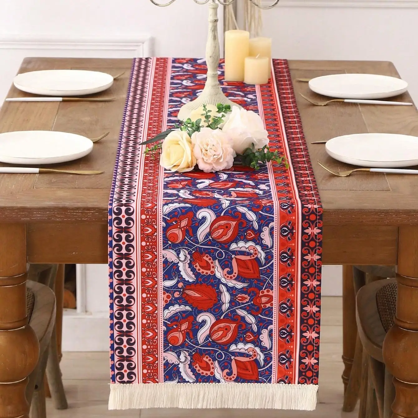 MultiColor Flower Table Runner Tablecloth  Centerpieces For Table Decoration Rectangular Screen Tablecloth Wedding Decorations