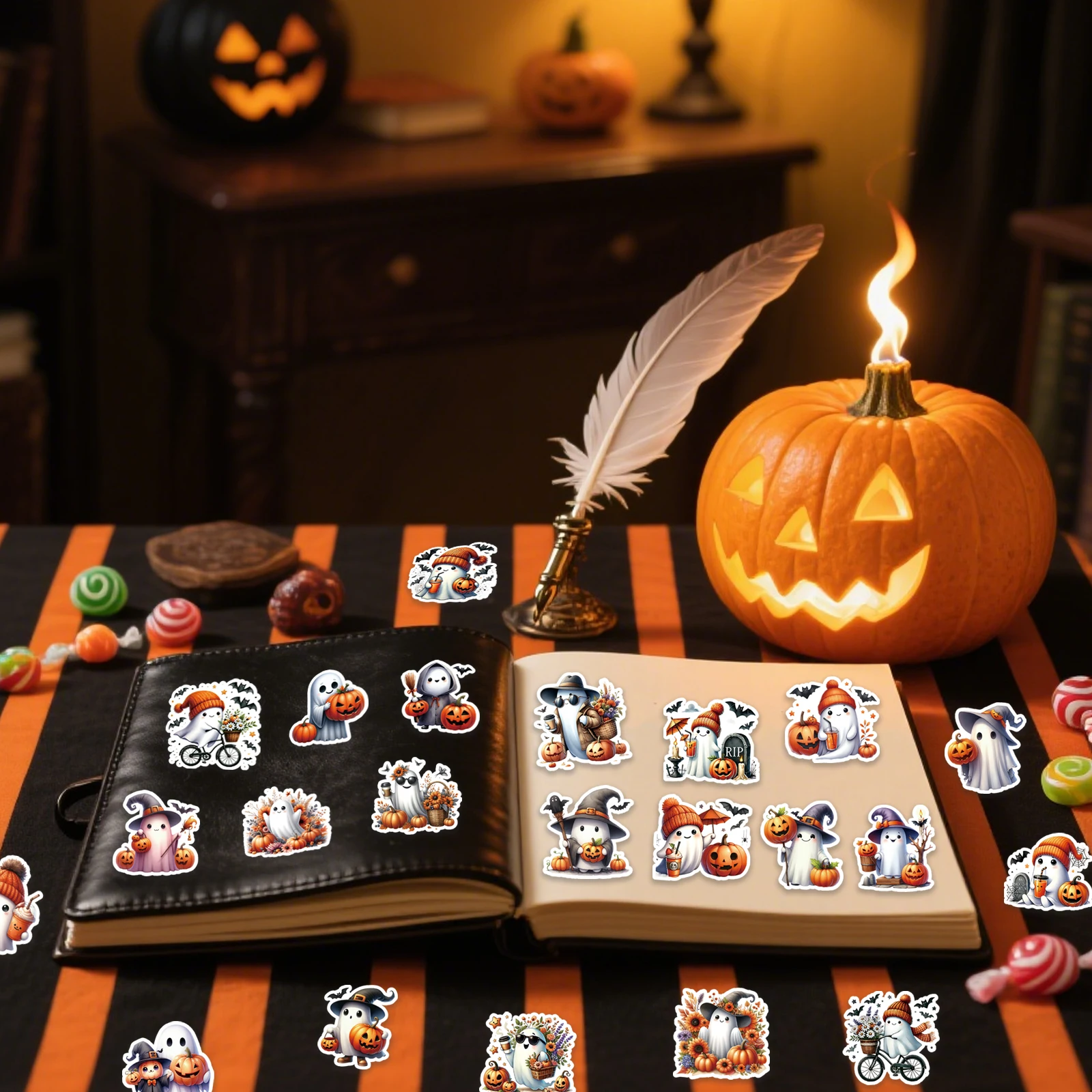 50PCS Halloween Kürbis Geist Aufkleber Für Junk Journal Telefon Laptop Wasser Flasche Dekoration Aufkleber Spielzeug Scrapbooking Liefert – Detail 2