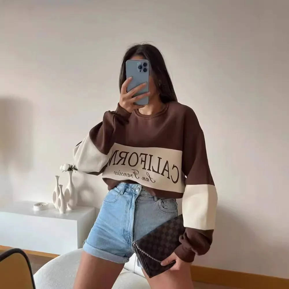 Women American 90s Retro Preppy Style Pullovers Vintage Sweatshirts Oversized Aesthetic Casual Female Korean Streetwear