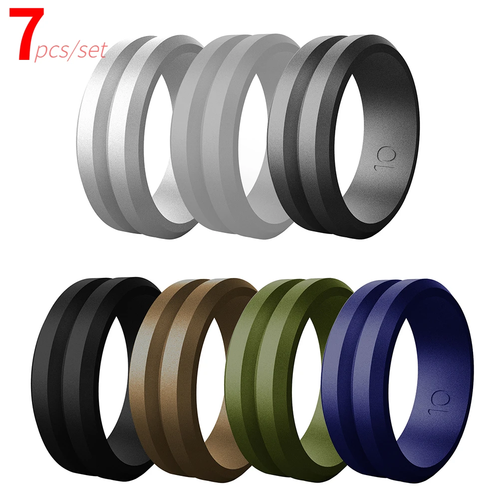 7 teile/satz Mode Silikon Ringe 8mm V-nut Männer Sport Casual Hochzeit Gummibänder Hypoallergen Flexible Silikon Finger ring – Detail 1