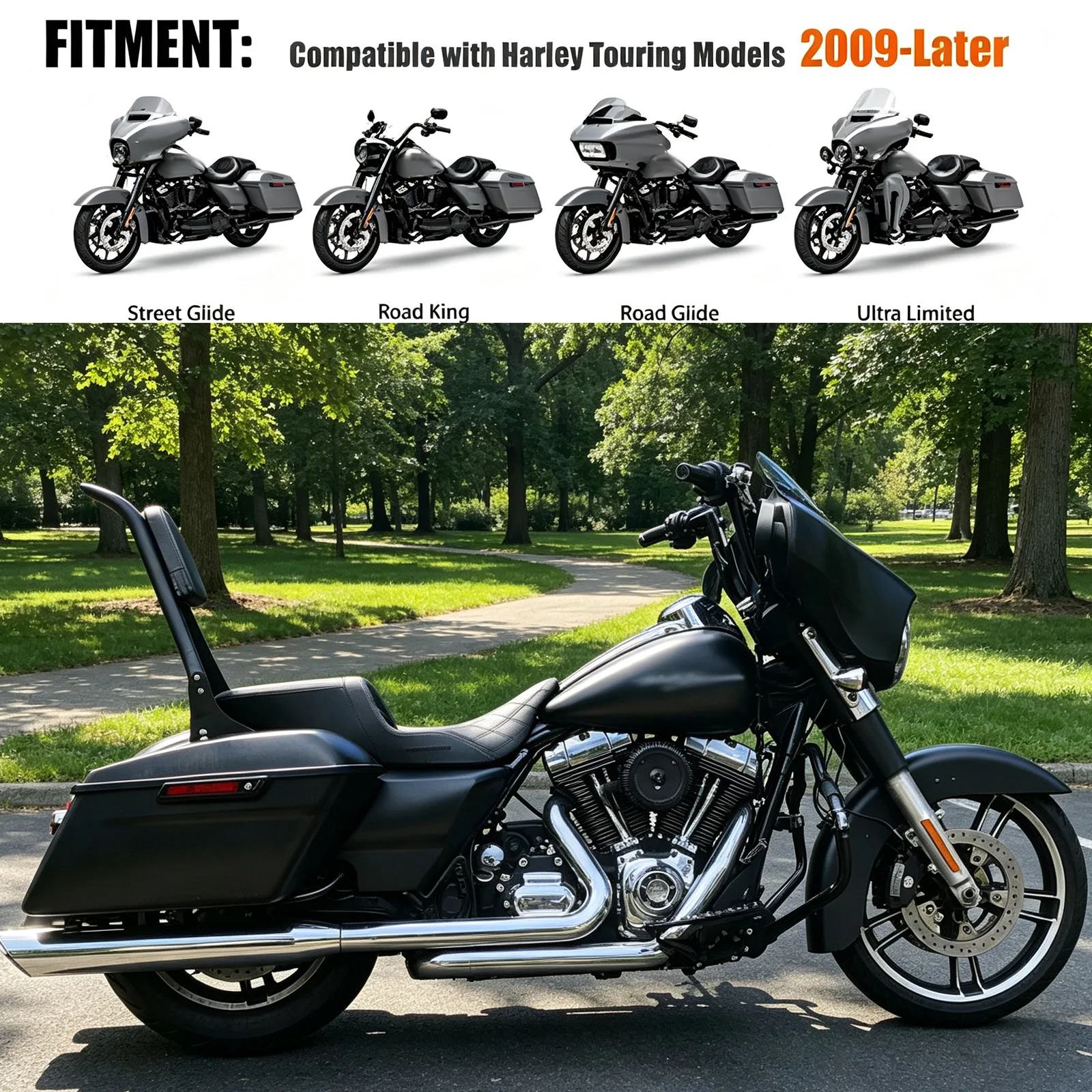Detachable Motorcycle Backrest Passenger Sissy Bar For Harley Touring Street Glide Electra CVO FLHTK Road King Road Glide 09-26