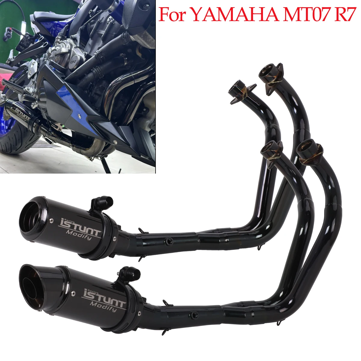 Full Exhaust System For Yamaha MT07 MT-07 FZ07 FZ-07 XSR700 2014-2024 Racing Escape Muffler Link Header Pipe Glossy Black