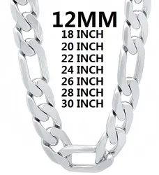 Solide 925 Sterling Silber Halskette Für Männer Klassische 12mm Kubanischen Kette 18/20/22/24/26/28/30 Zoll Charm Fashion Schmuck Geschenk