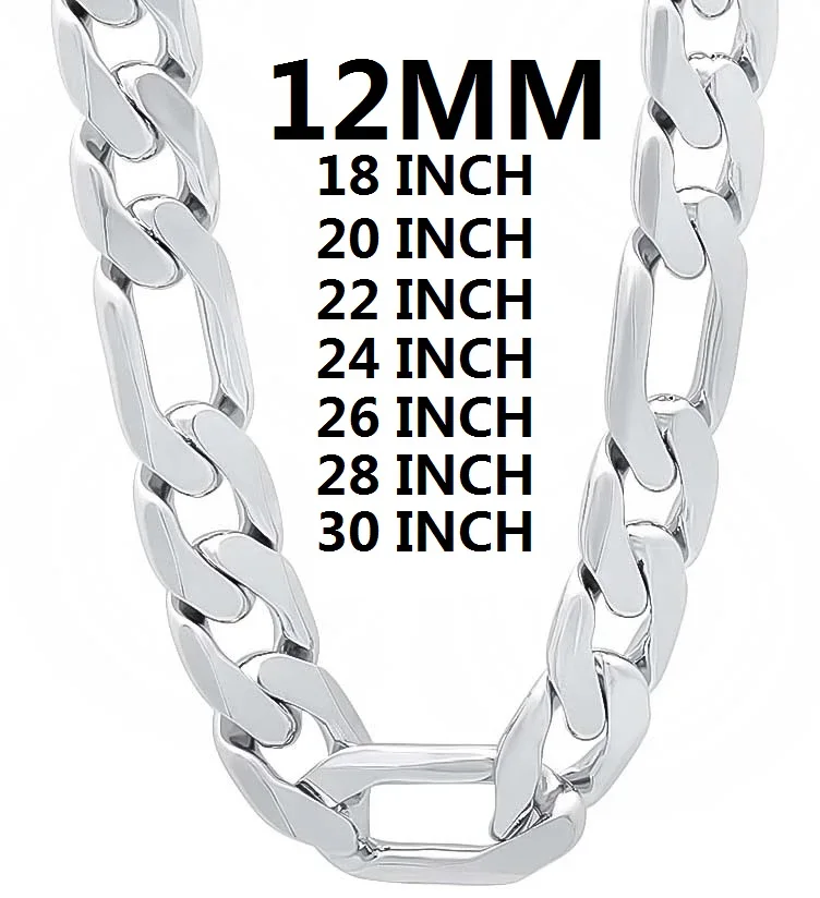 Solidny naszyjnik ze srebra próby 925 dla mężczyzn Klasyczny łańcuszek kubański 12 mm 18/20/22/24/26/28/30 cali Urok Biżuteria modowa Prezent
