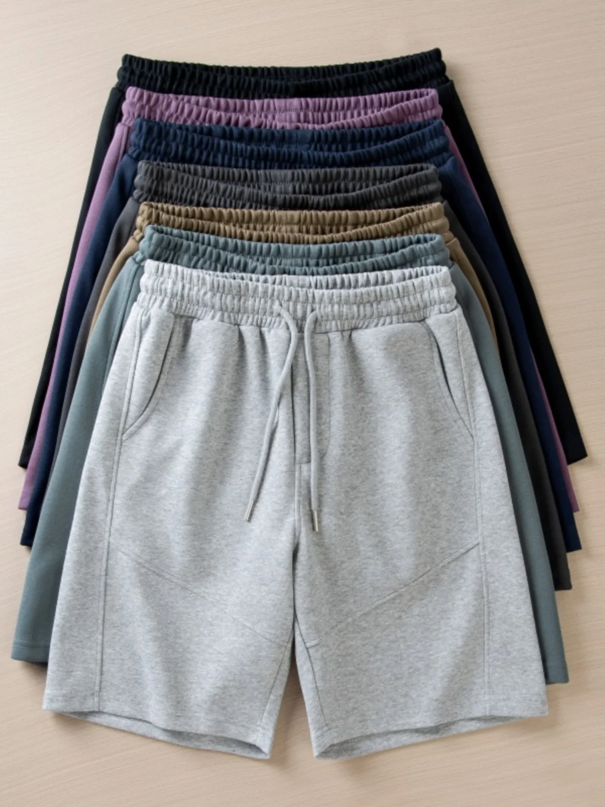 

Low Saturation Color Men's Summer Elastic Waist American Casual Loose Five-Quarter Shorts Straight Leg Cotton Blend Youth Fas...