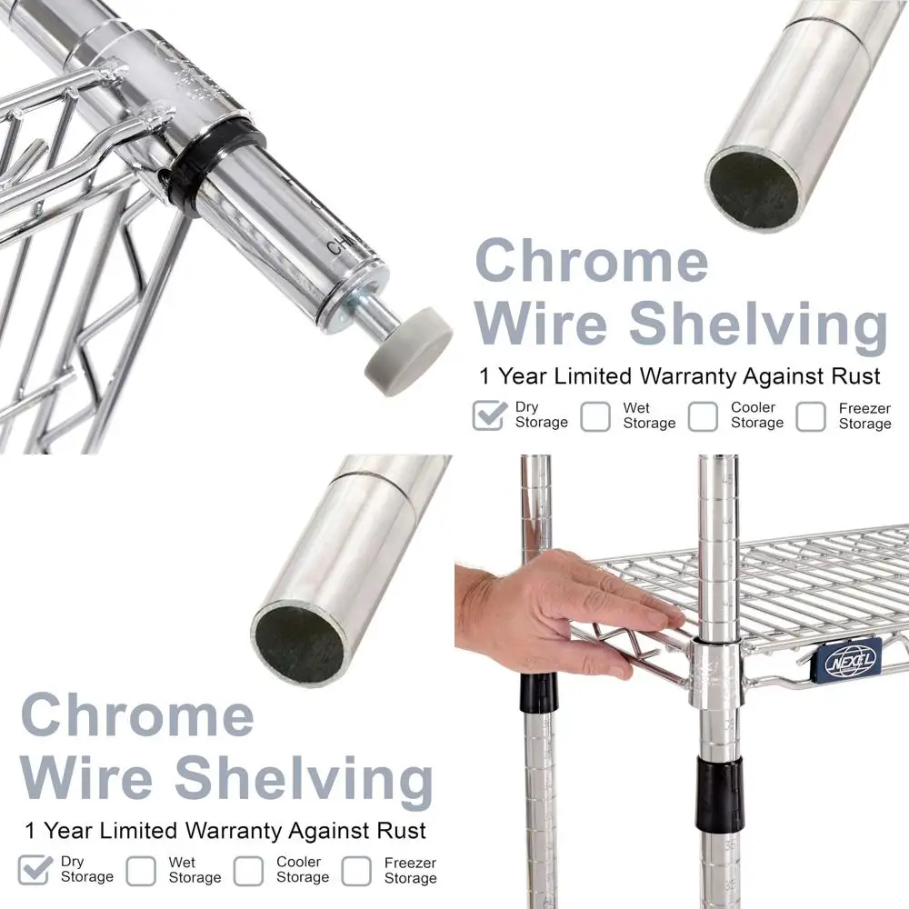 

18 x 24 x 86 4-уровневый регулируемый стеллаж из хромированной проволоки, сертифицированный NSF, коммерческий стеллаж для хранения с выравнивающими ножками