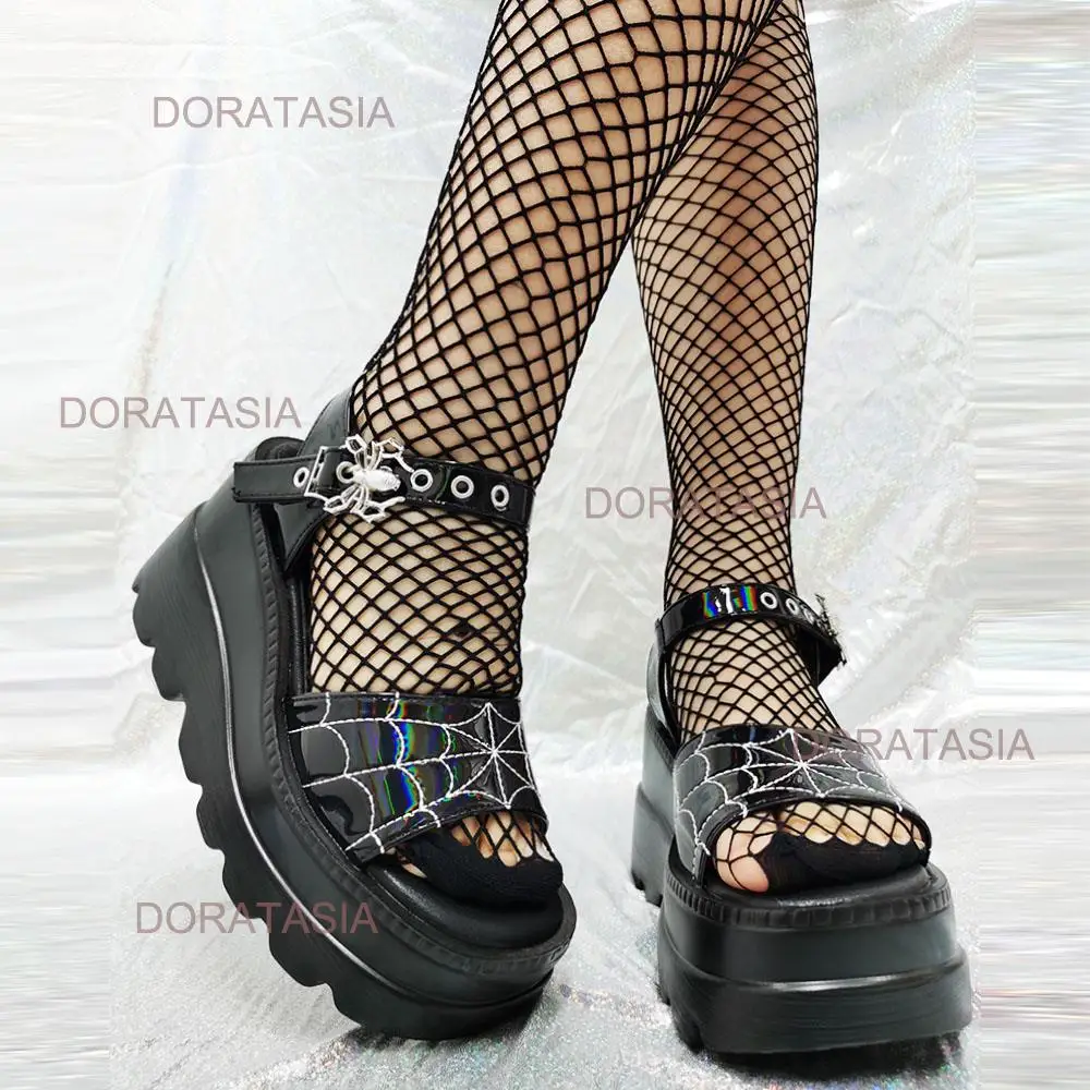 DORATASIA INS Brand Bat Buckle Peep Toe Women\'s Sandals Punk Goth Platform Shoes Fashion Cool Casual Comfy Leisure 2023 Summer