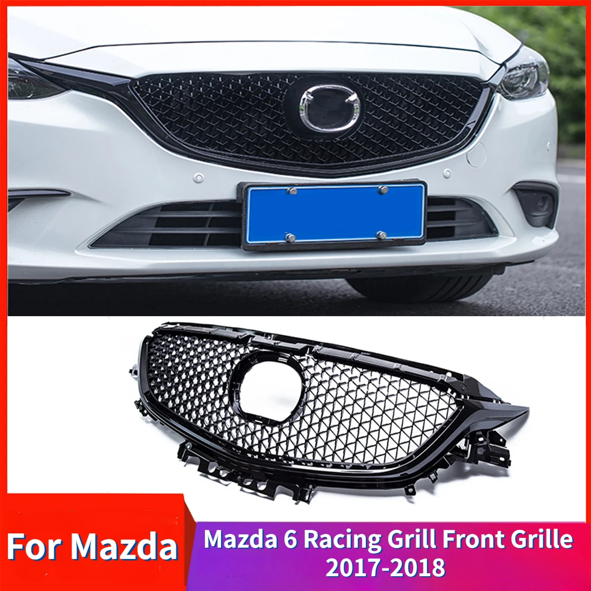 

Racing Grill Front Grille for Mazda 6 Atenza 2017-2018 Car Upper Bumper Hood Vent Mesh Replacement Body Kit Grid Accessories