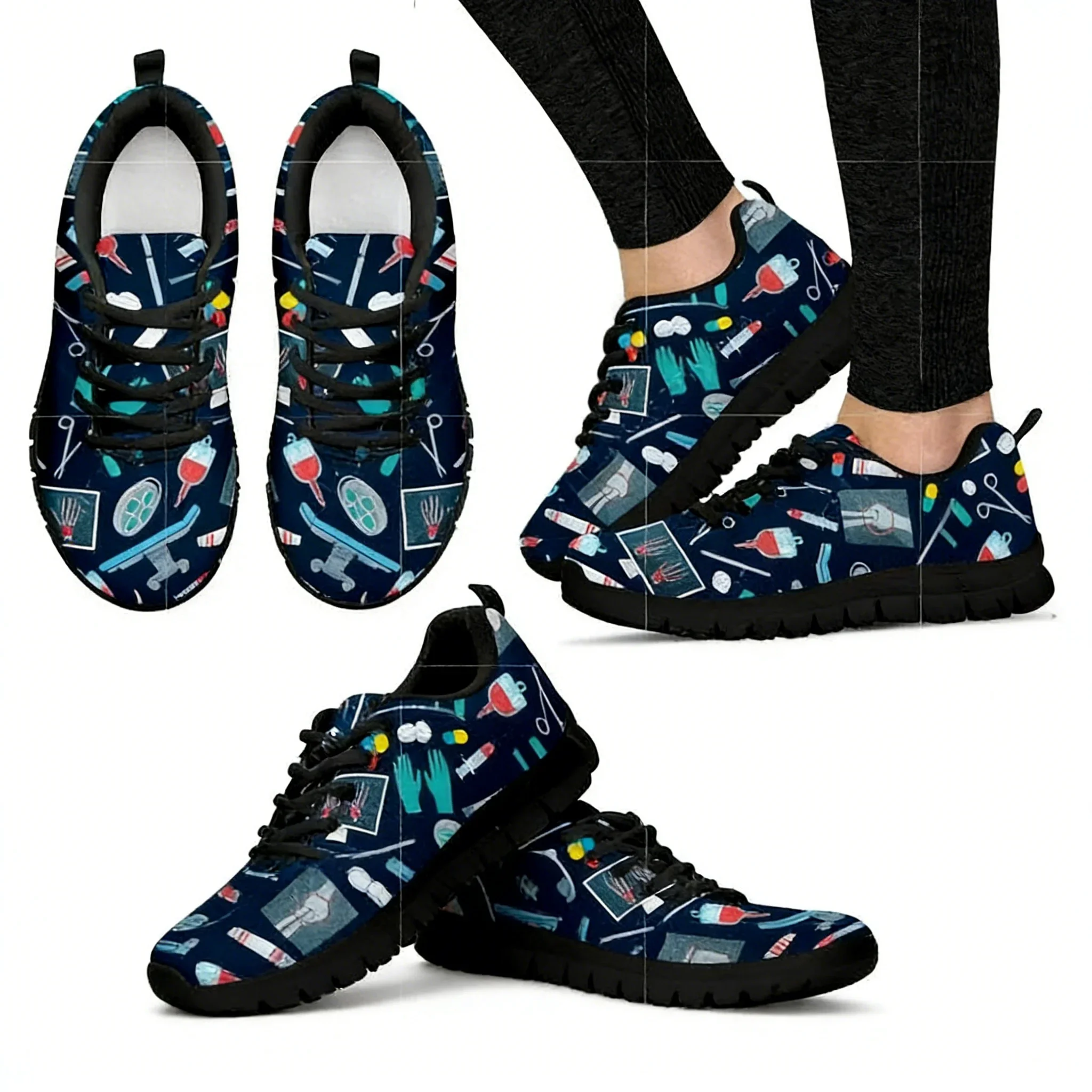 

Men Surgeon Flats Shoes Male Casual AF Mesh Shoes 3D Nurse Doctor Bear Print Lace Up Breathable Student Sneakers