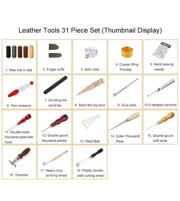 

Профессиональный набор инструментов для шитья кожи, восковая нить, перфоратор для ручной шитья, набор игл для седла, аксессуары ручной работы