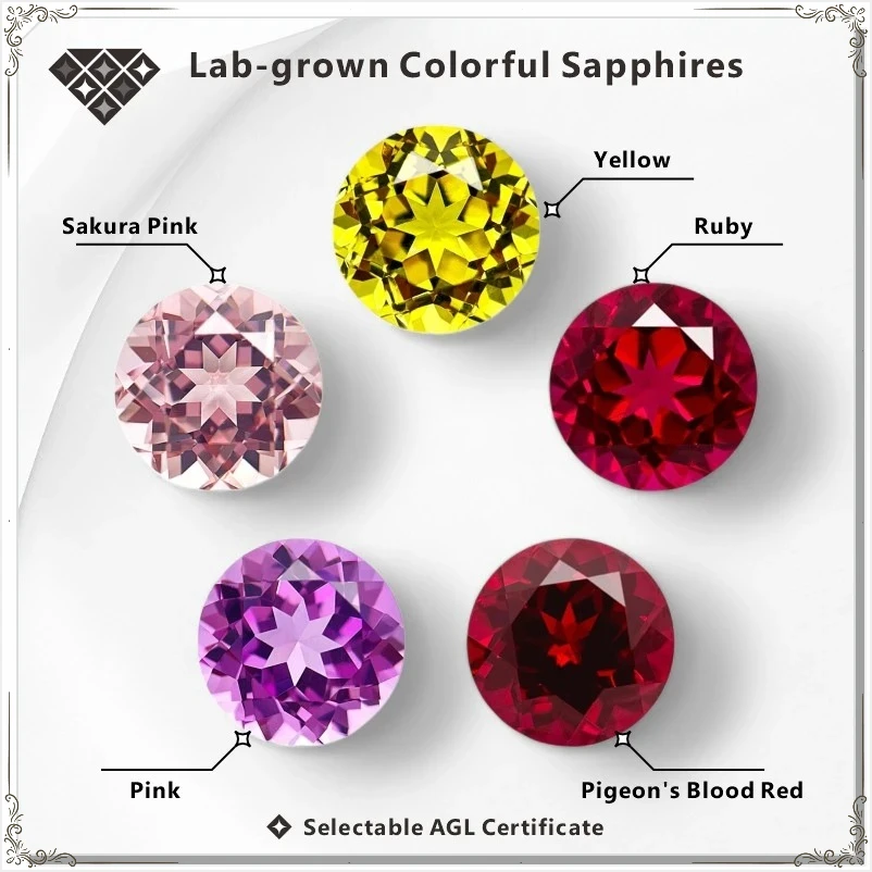 

Round Cut Lab Grown Colorful Sapphires, Multi-color AAA+ Clarity Gems, AGL Certified Stones for Custom Jewelry Design & Crafting