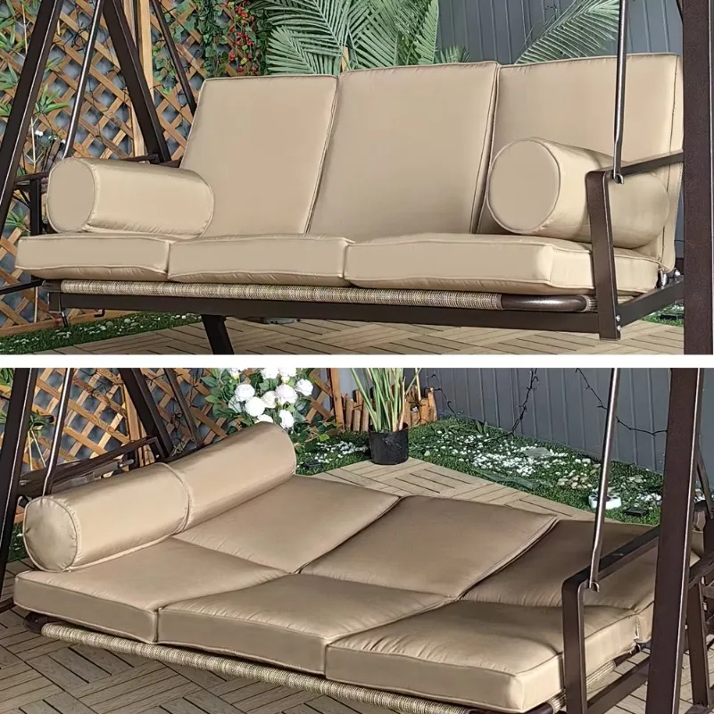 Cadeira de balanço ajustável para pátio externo, varanda, com almofada, rattan, plástico, madeira, estrutura de aço, quintal, varanda, jardim, quarto, casa