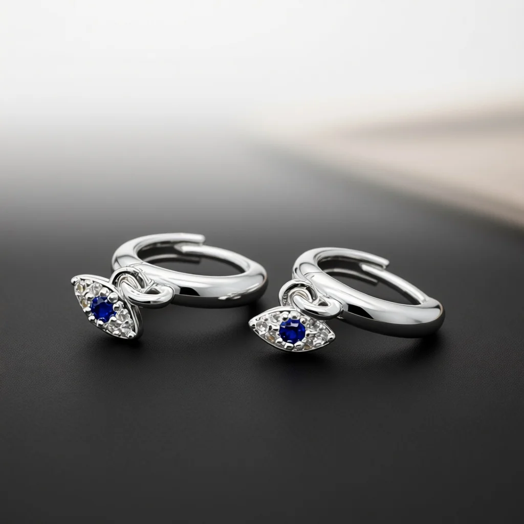 Trendy Gold Tone Copper Open Ring for Women, Eye Shape With Blue & Clear Paved Zircon Jewelry for Daily Party Matching