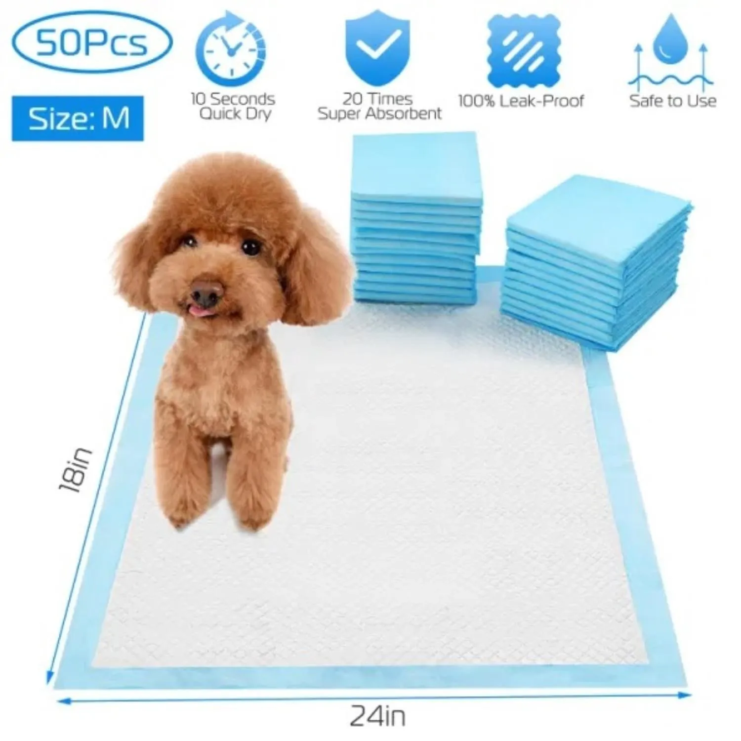 

50Pcs/Set Dog Training Pads Puppy Pee Pads Cat Wee Mats 24x18In M