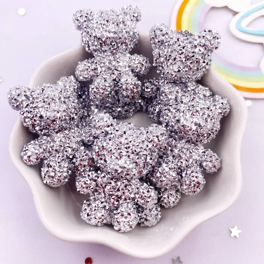 Glitter AB Resin Big Crystal Bear Flatback Rhinestone Figurines 4PCS – Uma Opção Inovadora para Criatividade e Decoração