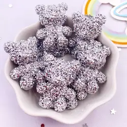 Glitter AB Resin Big Crystal Bear Flatback Rhinestone Figurines 4PCS Scrapbook Ornament Applique Crafts DIY Bow Accessories OC00