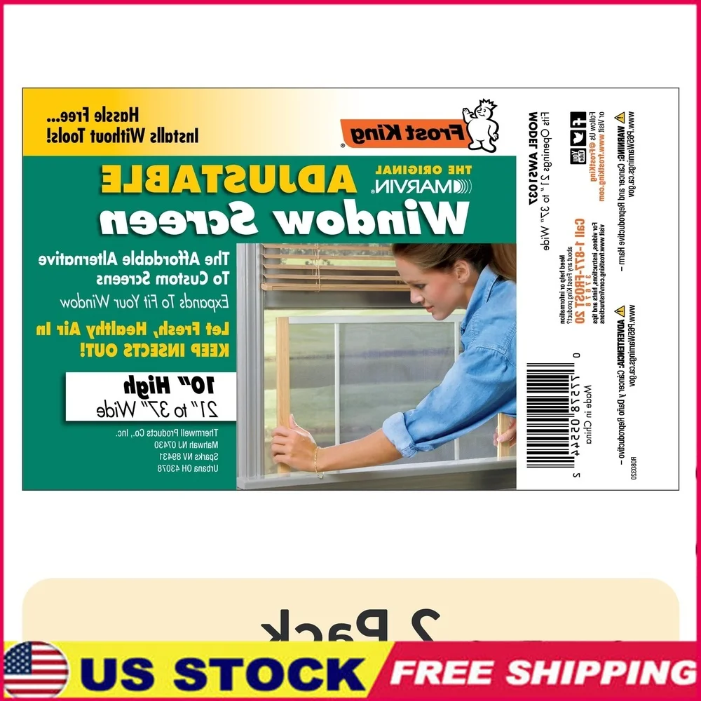 

2 Pack Adjustable Window Screen 10 Inch Wood Frame Aluminum Mesh Sliding Windows Insect Protection Airflow 21 to 37 Inch Fit