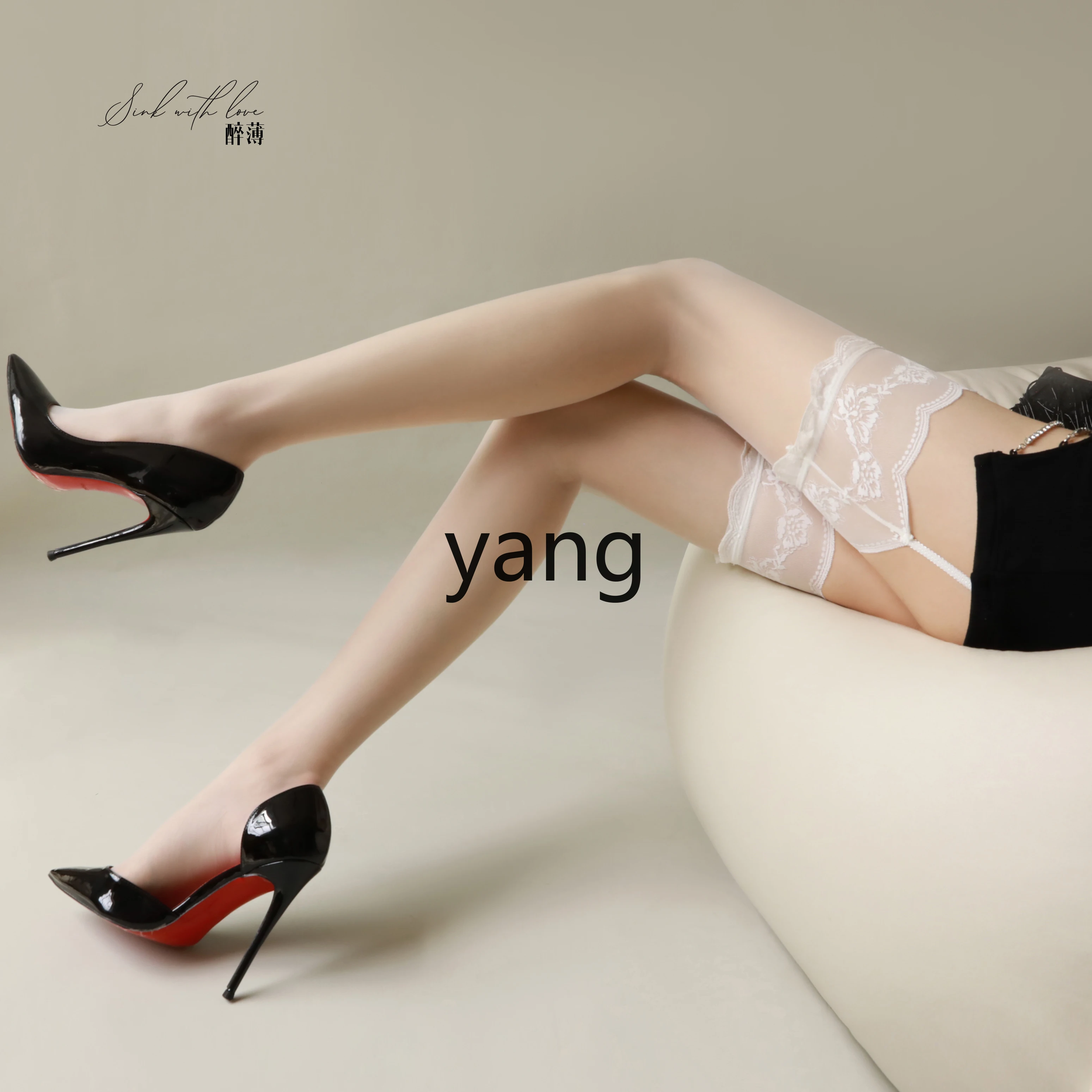 LMM summer explosion open crotch lace ultra-thin transparent black silk open suspender stockings integrated