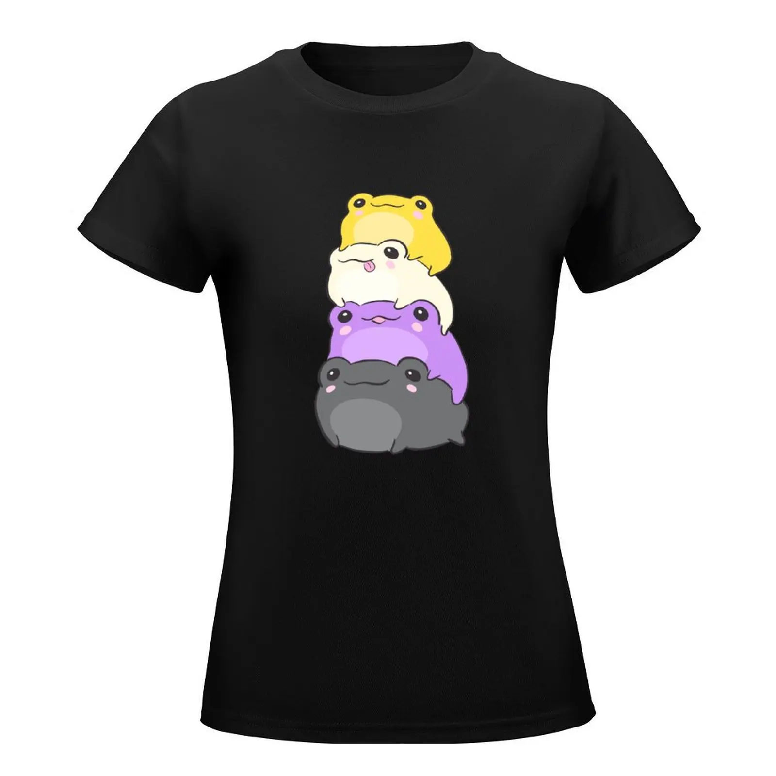 Nonbinary Pride Frog - Cute Kawaii Aesthetic Frog - Subtle Non-Binary Enby NB Pride Flag Colors Frog Pile T-Shirt