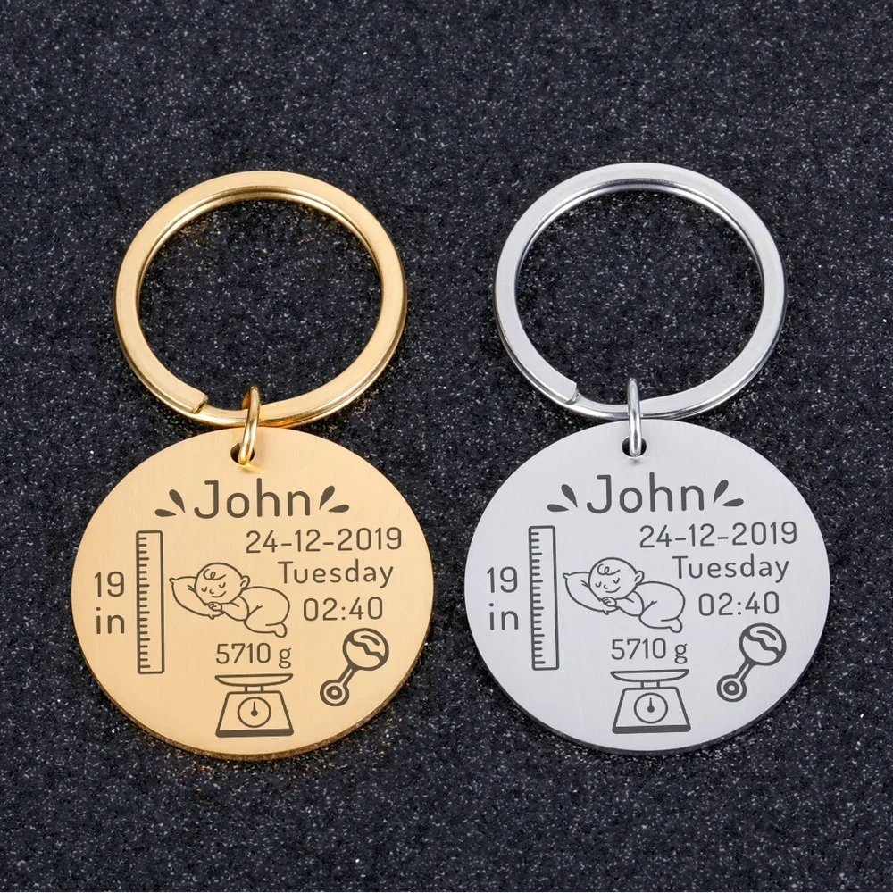 Personalized New Baby Birth State Keychain Gift For New First Father Mother Day Gift Baby Name Date Weight Time Height Key Rings