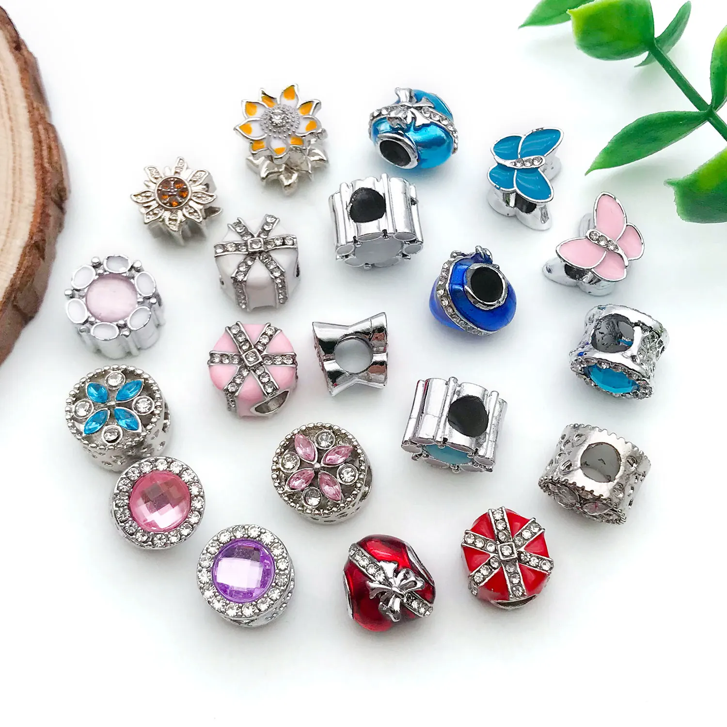 5/20pcs Panjia Bracelet DIY with Alloy Beads, Heart, Butterfly, Snowflake, Cat's Eye Stone Charms for Women. view 3